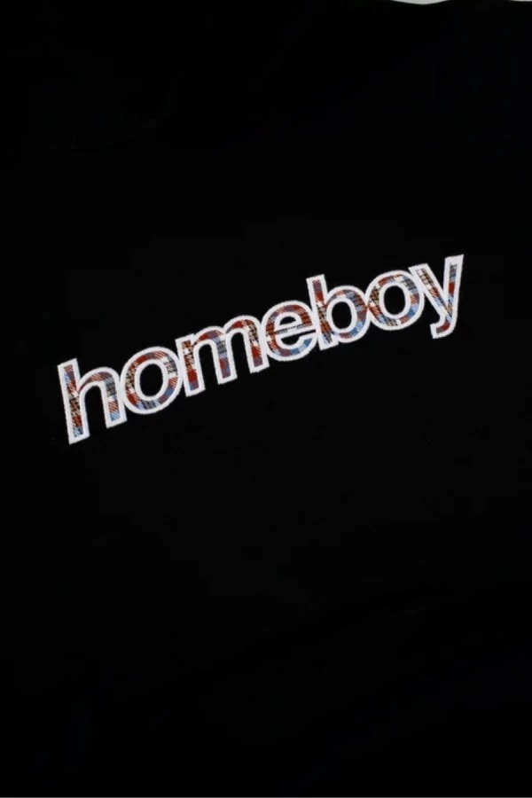 ανδρικό φούτερ σε μαύρο χρώμα με επιγραφή στο μπροστινό μέρος από την Homeboy, plaid helvetica hoodie