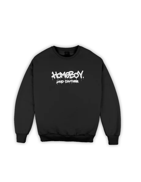 μαύρο φούτερ χωρίς κουκούλα με τρισδιάστατη επιγραφή σε λευκό χρώμα στο μπροστινό μέρος από την homeboy, tagged crew black