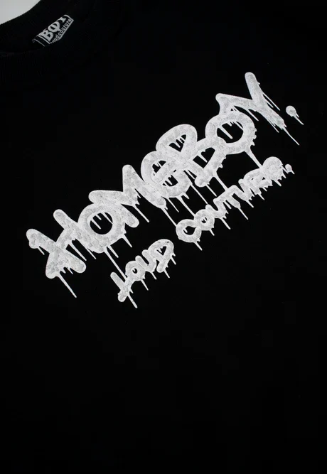 μαύρο φούτερ χωρίς κουκούλα με τρισδιάστατη επιγραφή σε λευκό χρώμα στο μπροστινό μέρος από την homeboy, tagged crew black