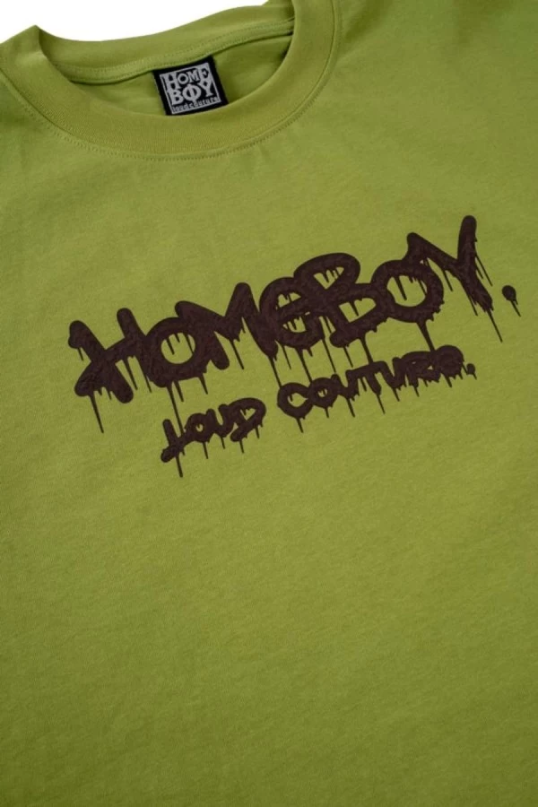 ανδρική κοντομάνικη μπλούζα σε πράσινο χρώμα με επιγραφή στο μπροστινό και πίσω μέρος από την homeboy, tagged t-shirt
