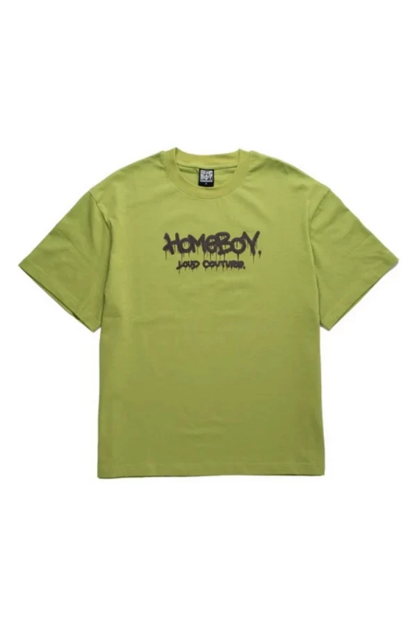 ανδρική κοντομάνικη μπλούζα σε πράσινο χρώμα με επιγραφή στο μπροστινό και πίσω μέρος από την homeboy, tagged t-shirt