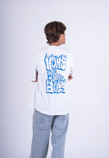 ανδρική κοντομάνικη μπλούζα σε λευκό χρώμα με τύπωμα στο μπροστινό και πίσω μέρος από την homeboy, tattoo tiger t-shirt
