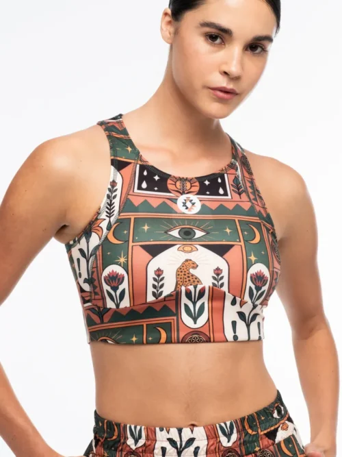 γυναικείο αθλητικό μπουστάκι με διάφορα σχέδια από την peace and chaos, mystic bloom sports top