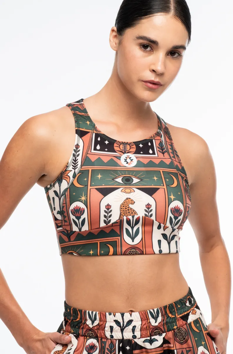 γυναικείο αθλητικό μπουστάκι με διάφορα σχέδια από την peace and chaos, mystic bloom sports top