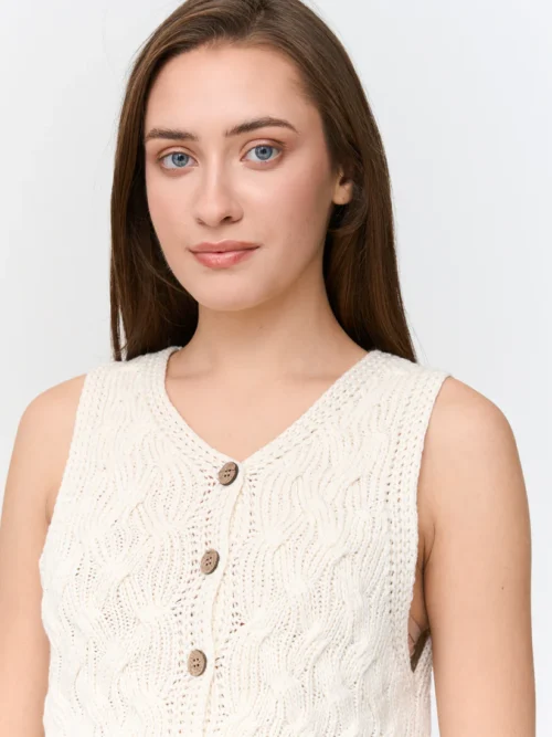 Womens White Knitted Vest Γυναικείο Γιλέκο - Image 4