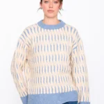γυναικείο πλεκτή μπλούζα με μπλε και μπεζ αποχρώσεις από την 24colours, womens patterned sweater blue beige