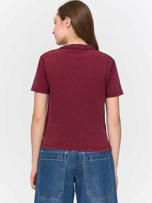 γυναικείο μπορντό κοντομάνικο από την 24colours, washed red t-shirt