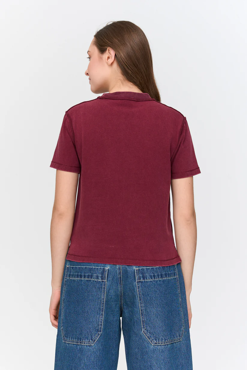 γυναικείο μπορντό κοντομάνικο από την 24colours, washed red t-shirt