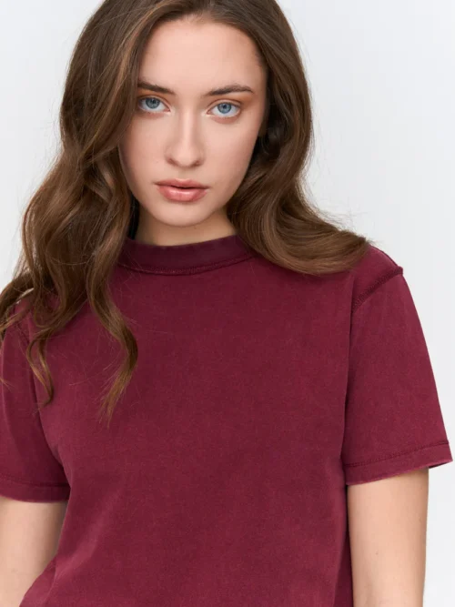 γυναικείο μπορντό κοντομάνικο από την 24colours, washed red t-shirt