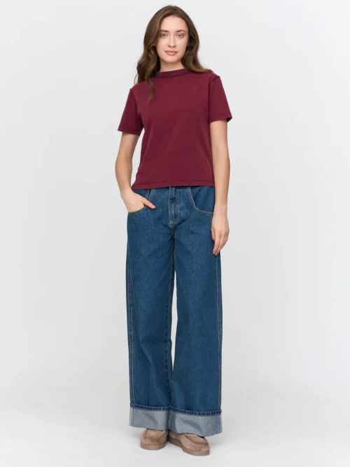 γυναικείο μπορντό κοντομάνικο από την 24colours, washed red t-shirt