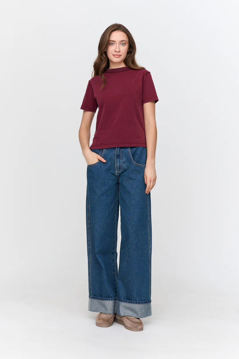 γυναικείο μπορντό κοντομάνικο από την 24colours, washed red t-shirt