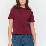 γυναικείο μπορντό κοντομάνικο από την 24colours, washed red t-shirt