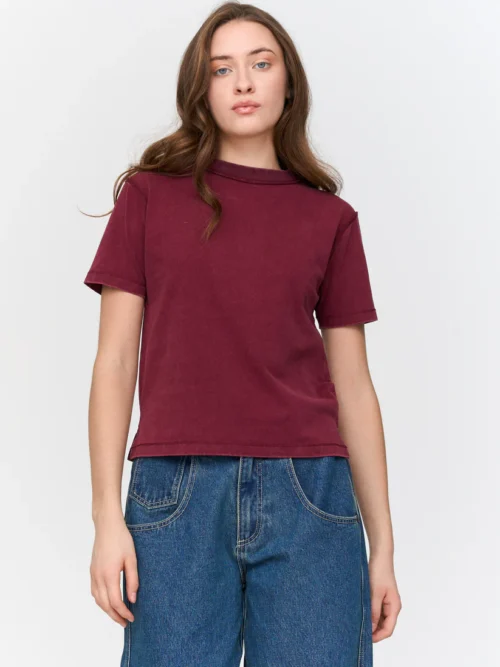 γυναικείο μπορντό κοντομάνικο από την 24colours, washed red t-shirt