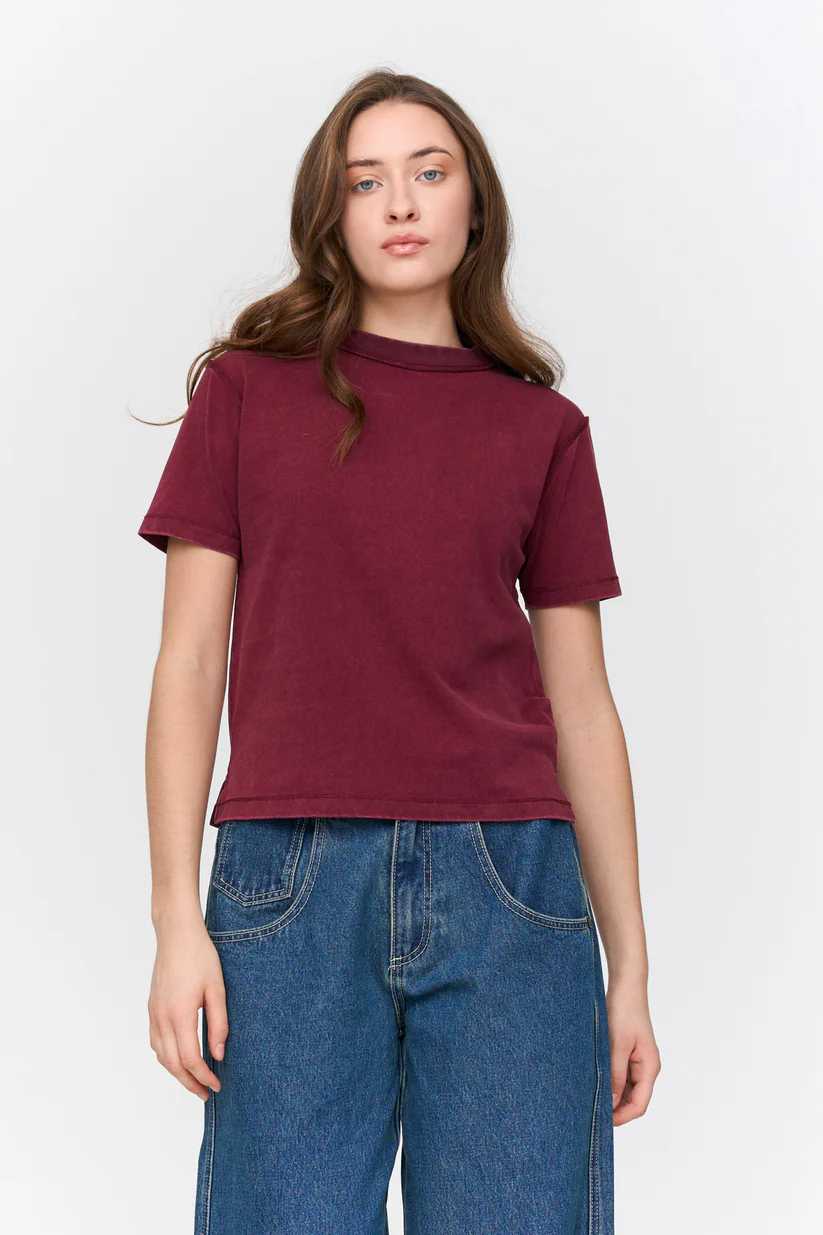 γυναικείο μπορντό κοντομάνικο από την 24colours, washed red t-shirt