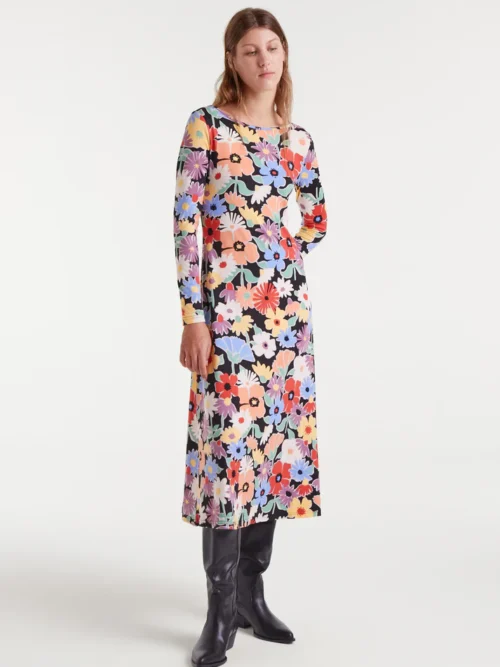 γυναικείο φόρεμα με λουλούδια σε μεσαίο μήκος και με άνοιγμα στο πλάι από την compania fantastica, hampton big print midi dress