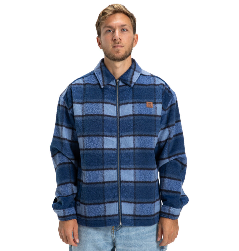 ανδρικό πουκάμισο με φερμουάρ σε μπλε καρό χρώμα από την dc shoes, henderson overshirt blue