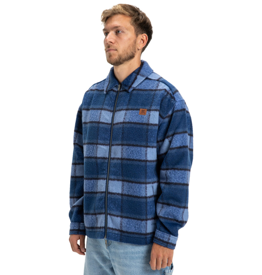 ανδρικό πουκάμισο με φερμουάρ σε μπλε καρό χρώμα από την dc shoes, henderson overshirt blue