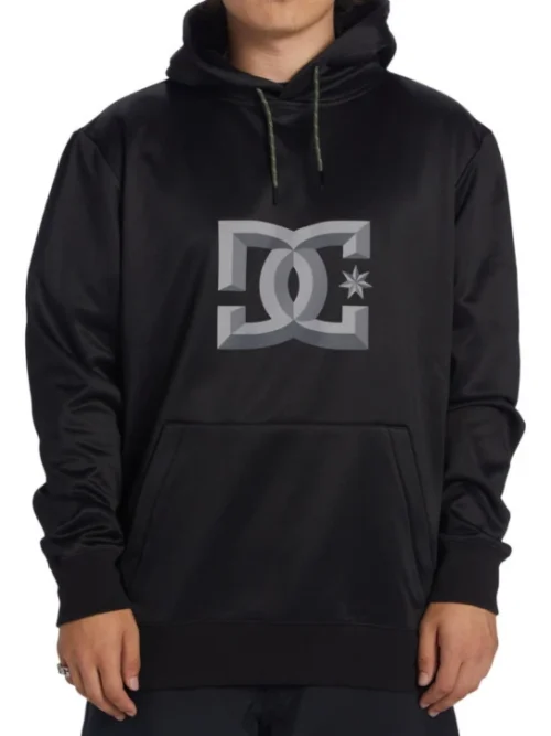 ανδρικό φούτερ σε μαύρο χρώμα με τύπωμα στο μπροστινό μέρος από την dc shoes, snowstar hoodie