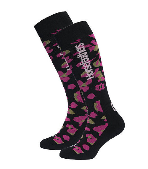 ισοθερμικές κάλτσες με μαύρο φόντο και ροζ λεπτομέρειες από την horsefeathers, julp snow socks