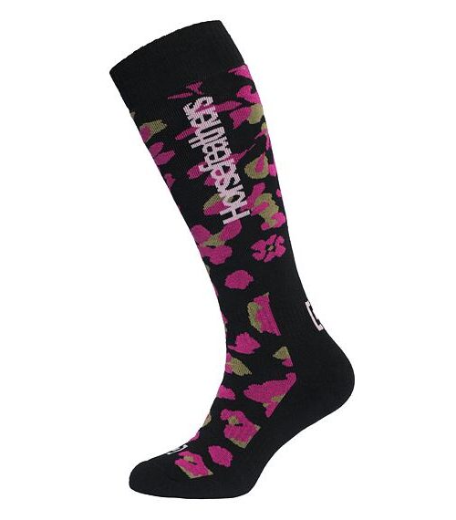 ισοθερμικές κάλτσες με μαύρο φόντο και ροζ λεπτομέρειες από την horsefeathers, julp snow socks