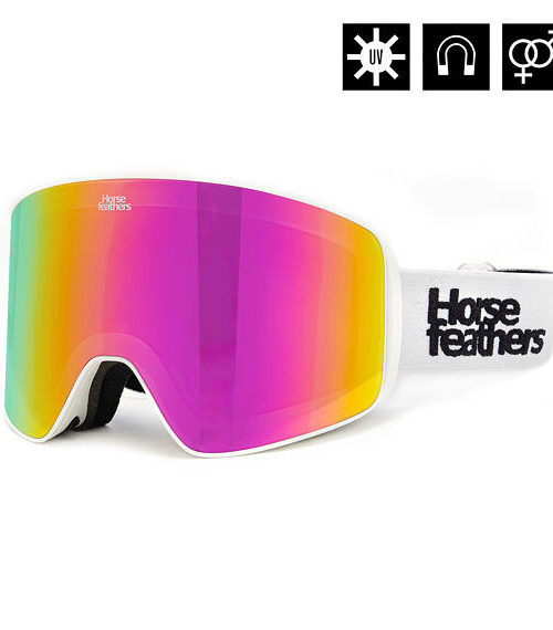 μάσκα για σκι σε λευκό χρώμα και με ροζ φακό από την horsefeathers, lynx goggles