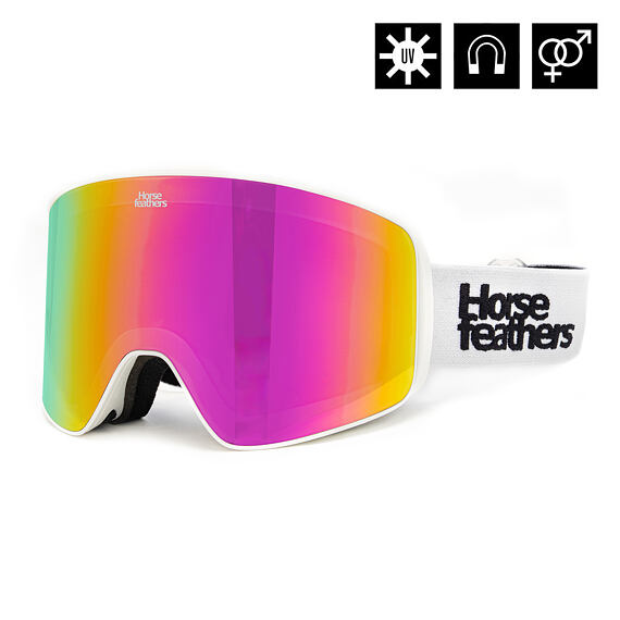 horsefeathers-lynx-goggles-white-mirror-pink2 μάσκα για σκι σε λευκό χρώμα και με ροζ φακό από την horsefeathers, lynx goggles