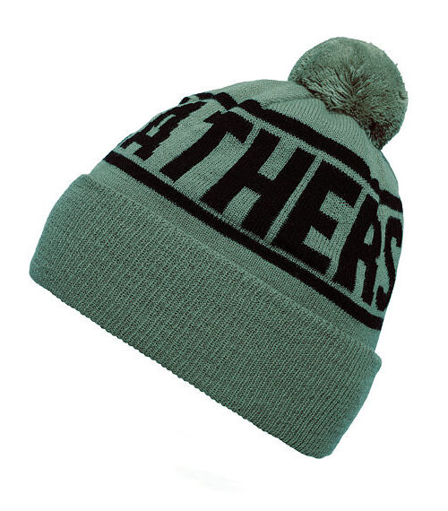 σκούφος σε πράσινο χρώμα με φούντα και επιγραφή της εταιρείας περιμετρικά από την horsefeathers, royce beanie