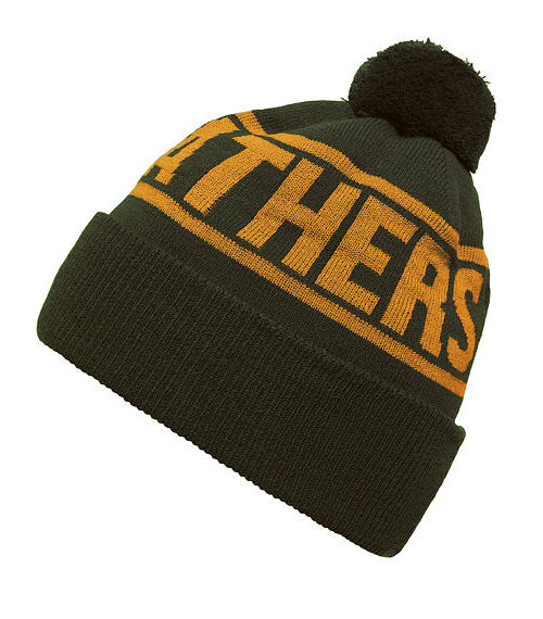 σκούφος σε πράσινο χρώμα με φούντα και επιγραφή της εταιρείας περιμετρικά από την horsefeathers, royce beanie