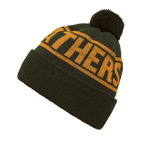 horsefeathers-royce-beanie-olive-night σκούφος σε πράσινο χρώμα με φούντα και επιγραφή της εταιρείας περιμετρικά από την horsefeathers, royce beanie