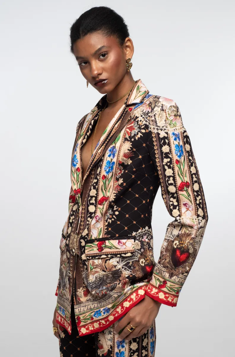 γυναικείο βελούδινο σακάκι με μαύρο χρώμα και διάφορα χρώματα από την peace and chaos, opulence blazer