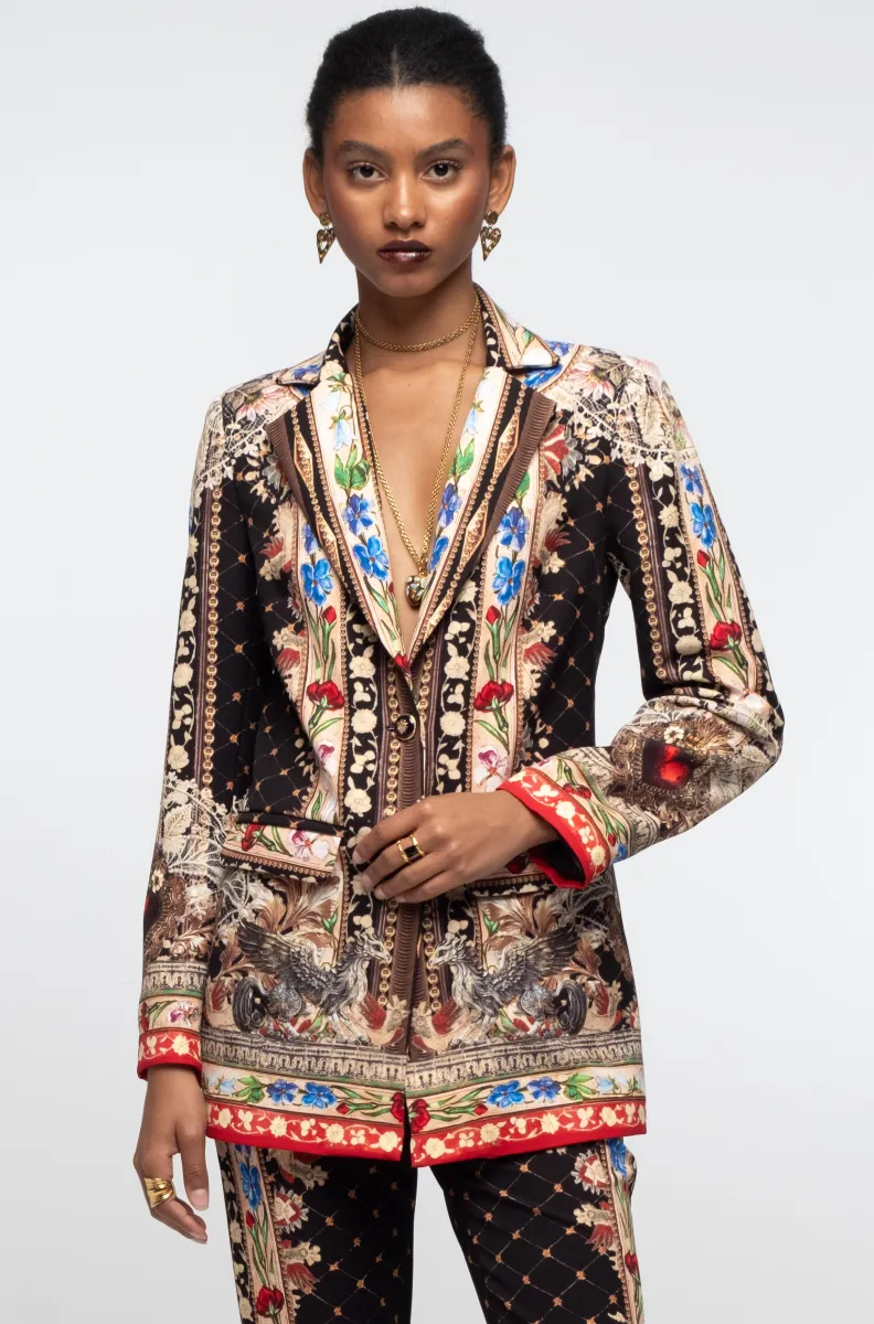 γυναικείο βελούδινο σακάκι με μαύρο χρώμα και διάφορα χρώματα από την peace and chaos, opulence blazer