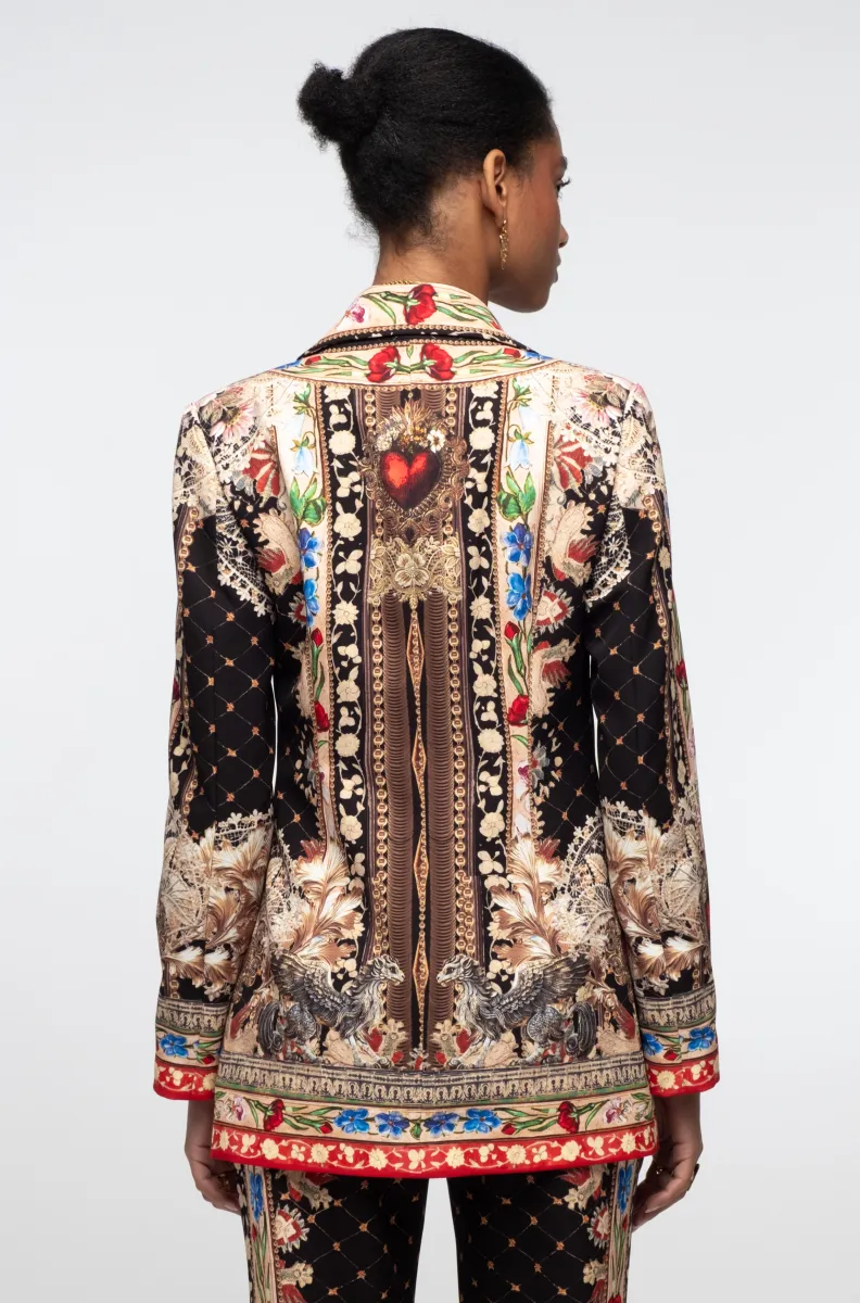 γυναικείο βελούδινο σακάκι με μαύρο χρώμα και διάφορα χρώματα από την peace and chaos, opulence blazer