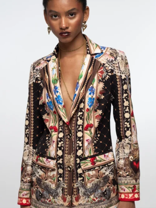 γυναικείο βελούδινο σακάκι με μαύρο χρώμα και διάφορα χρώματα από την peace and chaos, opulence blazer