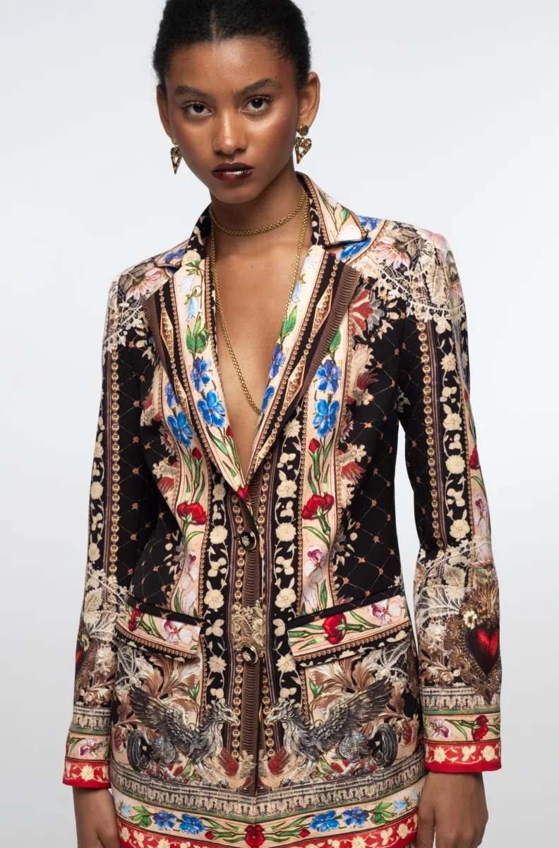 γυναικείο βελούδινο σακάκι με μαύρο χρώμα και διάφορα χρώματα από την peace and chaos, opulence blazer