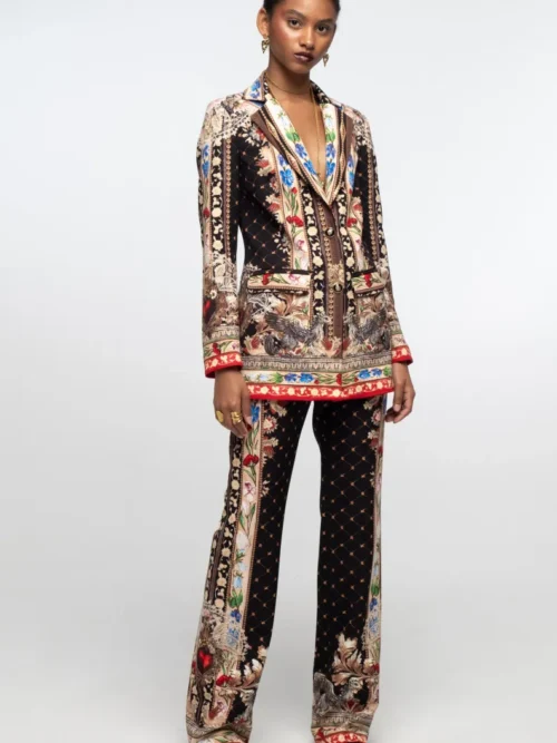 γυναικείο βελούδινο παντελόνι με διάφορα σχέδια σε μαύρο φόντο από την Peace and chaos, opulence pants