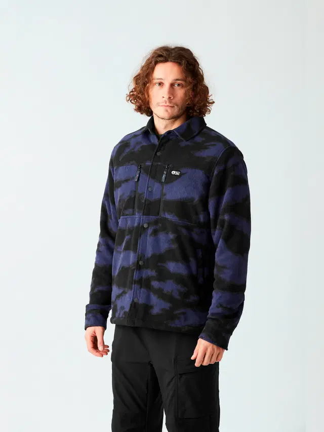 picture-bemidji-jacket-retro-fusion-print2 ανδρικό μπουφάν με φλιςμ διχρωμία μαύρο και μωβ από την picture, bemidji jacket retro fusion print