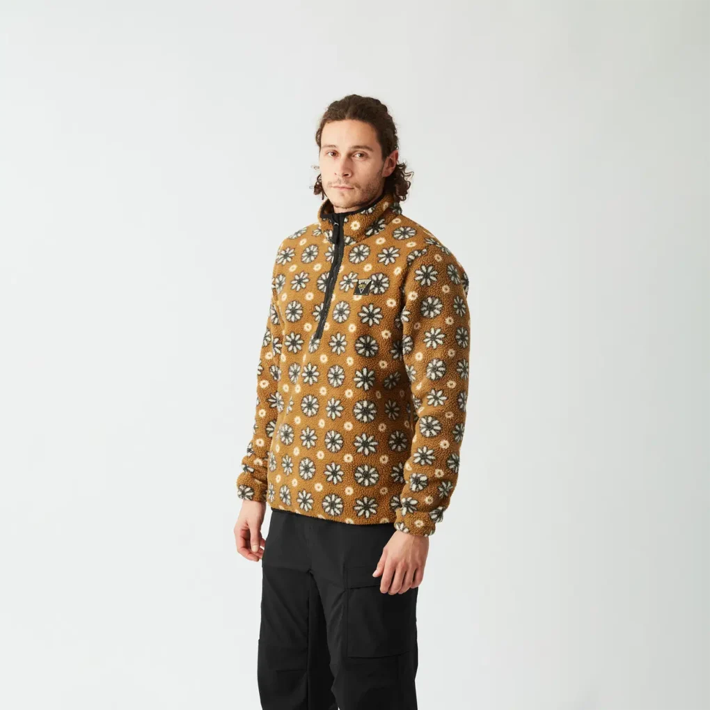 picture-kimag-printed-1-4-fleece-daisy-print2 ανδρικό φλις φούτερ με σχέδιο λουλούδια και καφέ χρώματα από την picture, kimag printed 1/4 fleece