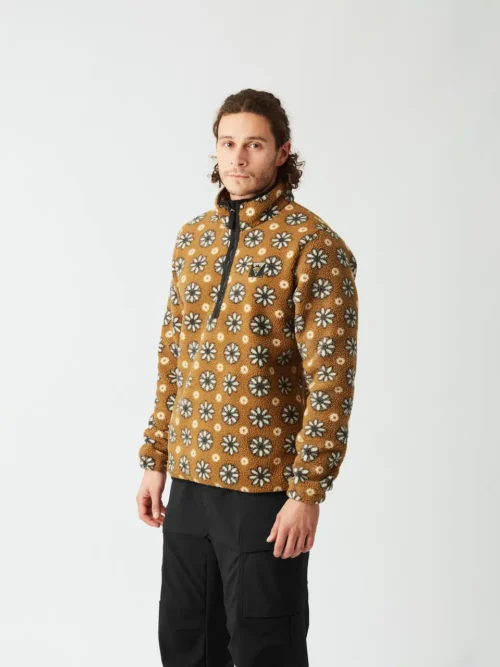 ανδρικό φλις φούτερ με σχέδιο λουλούδια και καφέ χρώματα από την picture, kimag printed 1/4 fleece