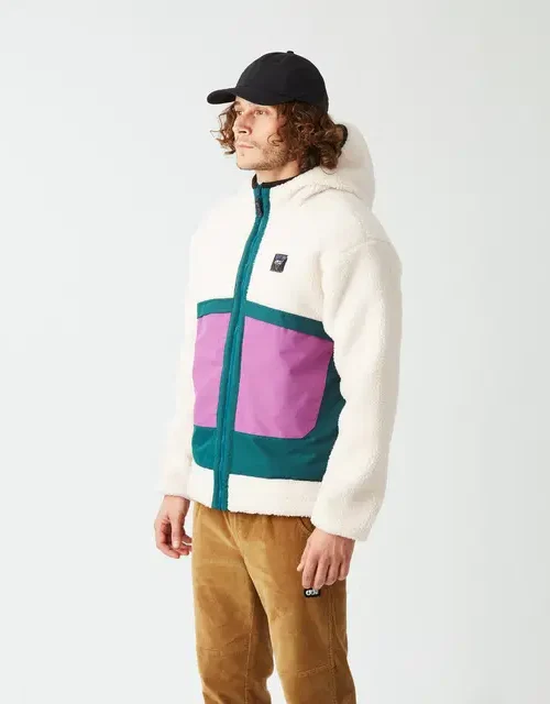ανδρικό γούνινο μπουφάν σε λευκό χρώμα με πολύχρωμες τσέπες από την picture, pmbton zip hoodie