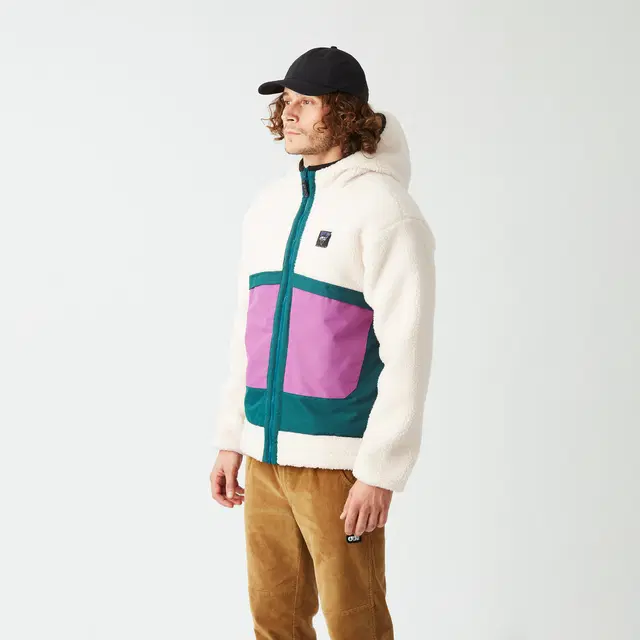 ανδρικό γούνινο μπουφάν σε λευκό χρώμα με πολύχρωμες τσέπες από την picture, pmbton zip hoodie