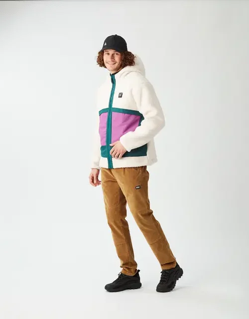 ανδρικό γούνινο μπουφάν σε λευκό χρώμα με πολύχρωμες τσέπες από την picture, pmbton zip hoodie