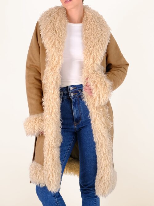 γυναικείο παλτό με γούνα σε καφέ χρώμα από την salt and pepper, romina coat