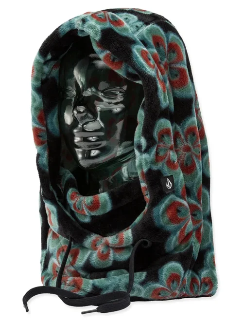 γυναικεία γούνινη κουκούλα με σχέδιο λουλούδια και μαύρο φόντο από την volcom, dang hood