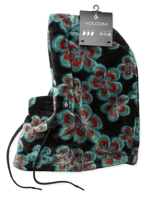 γυναικεία γούνινη κουκούλα με σχέδιο λουλούδια και μαύρο φόντο από την volcom, dang hood