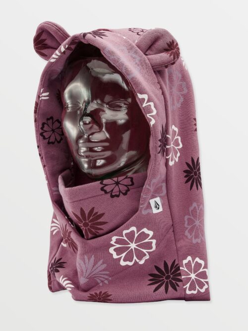 παιδική κουκούλα με διάφορα λουλούδια και ροζ χρώμα από την volcom, kids snow creature hood