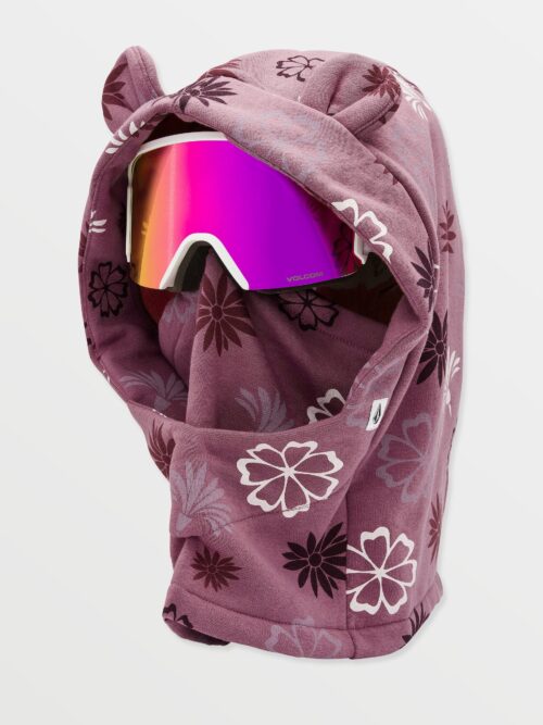 παιδική κουκούλα με διάφορα λουλούδια και ροζ χρώμα από την volcom, kids snow creature hood