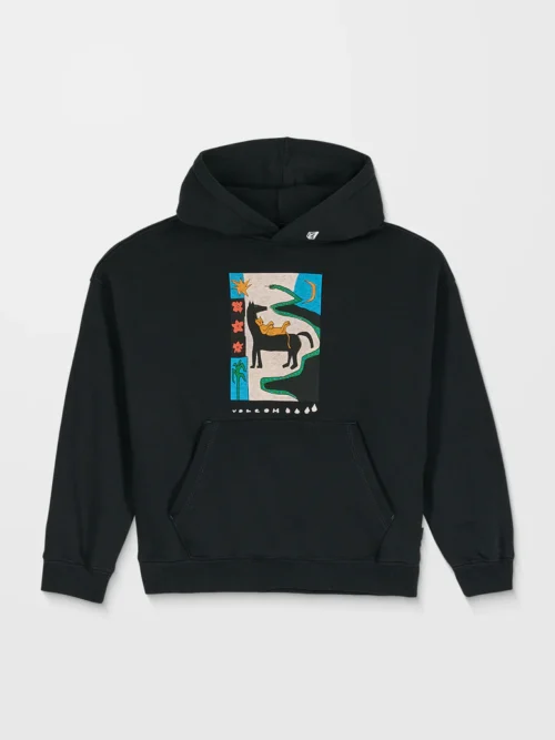 παιδικό φούτερ σε μαύρο χρώμα με τύπωμα στο μπροστινό μέρος από την volcom, kids watanite hoodie