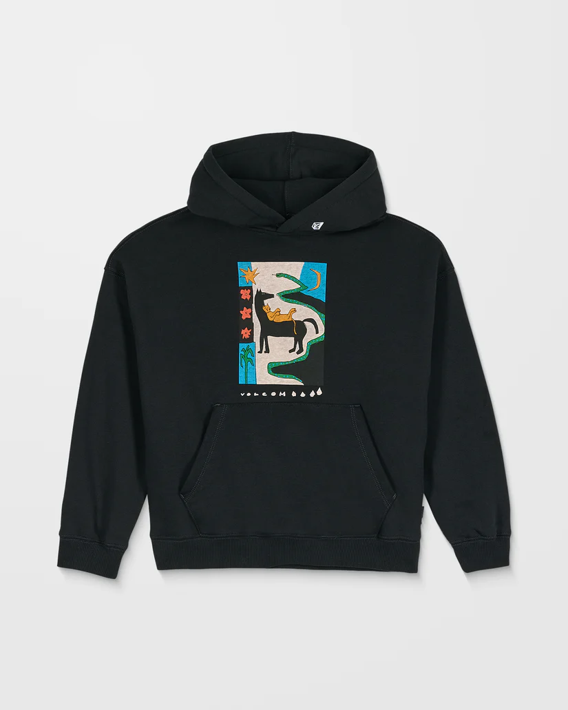 παιδικό φούτερ σε μαύρο χρώμα με τύπωμα στο μπροστινό μέρος από την volcom, kids watanite hoodie