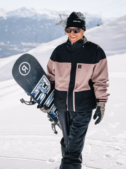 ανδρικό μπουφάν για χειμερινές δραστηριότητές με διχρωμία ροζ και μαύρο από την volcom, kleveland jacket