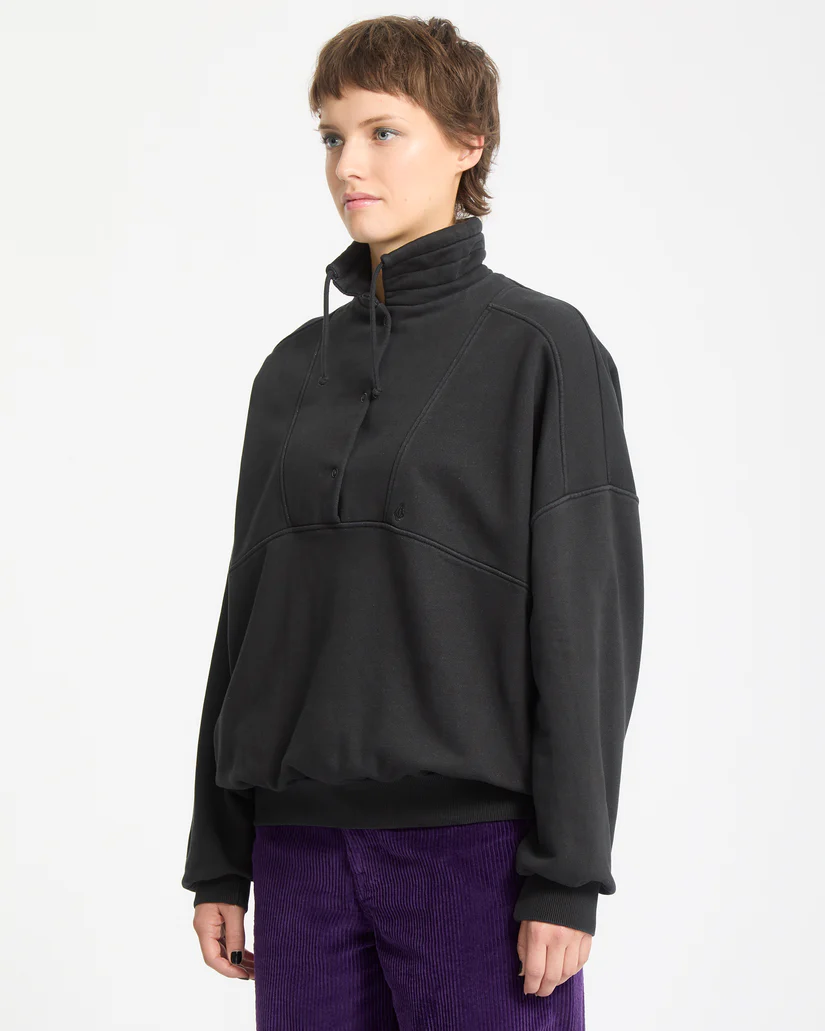 γυναικείο φούτερ χωρίς κουκούλα σε γκρι σκούρο χρώμα από την volcom, reetrostone sweatshirt